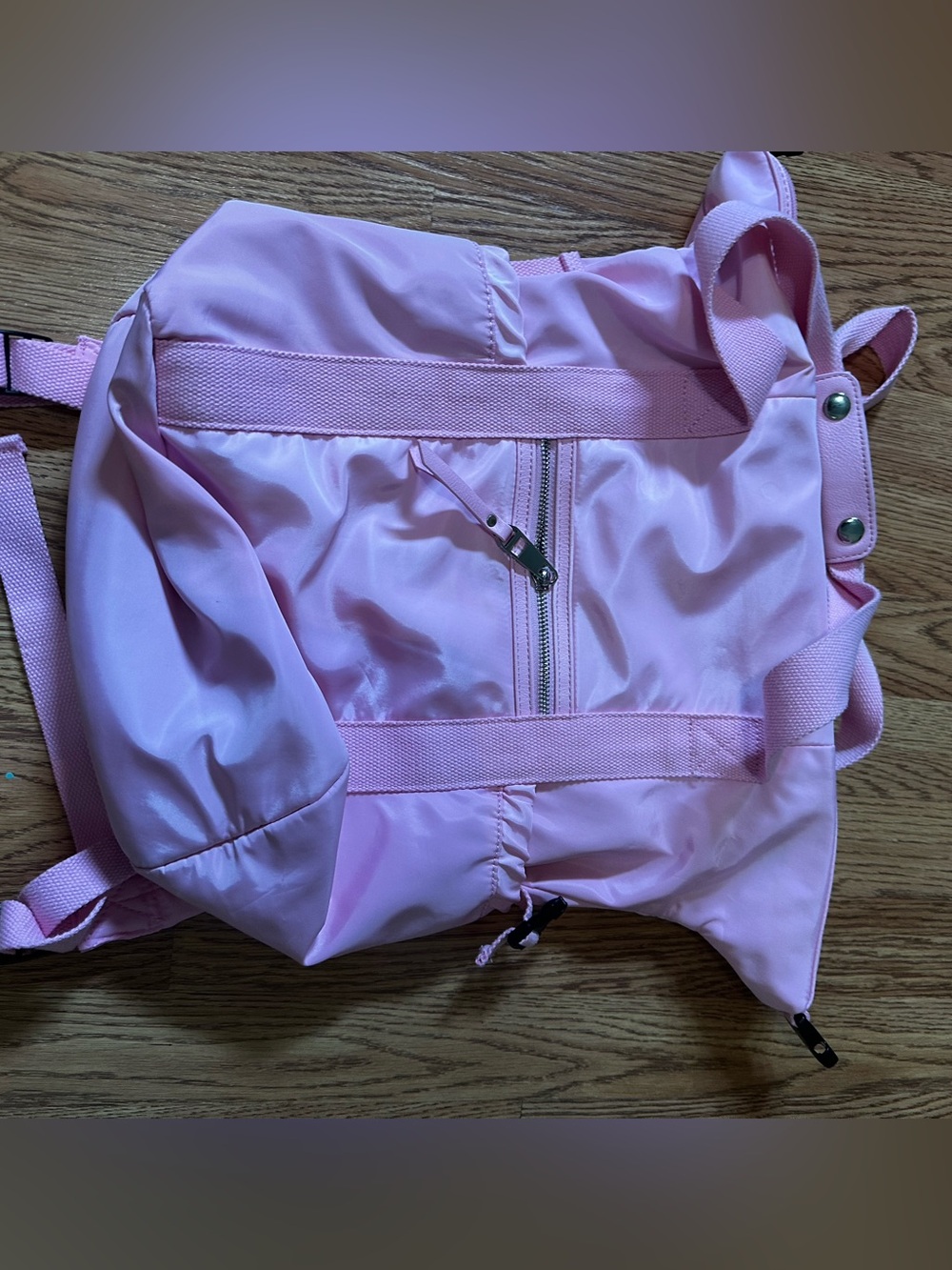 Light Pink Nylon Backpack with Front Zipper Pocket